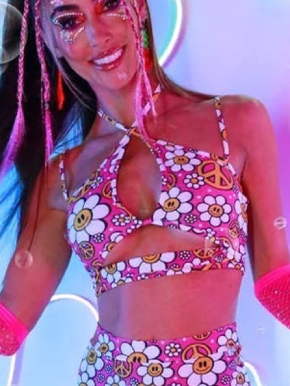 iHeartRaves Smiley Daisy Peace Floral Happy Face Rave Top